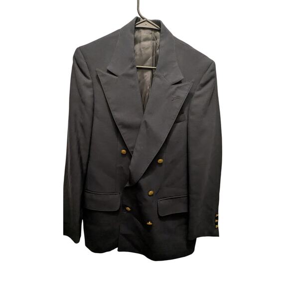 Bachrach Blazer Navy Blue Gold Buttons Business Size 40R Chest:40 Length:30 - Picture 1 of 7